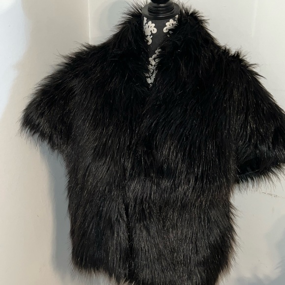 Marc Bouwer Black Faux Fur Chic Glam Furry Capalet Jacket Sz XL Cape - Picture 7 of 11